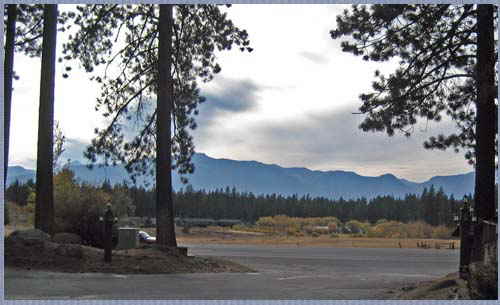 Looking out across a field to Lake Tahoe as  you exit the Lake Village Condominium Complex.